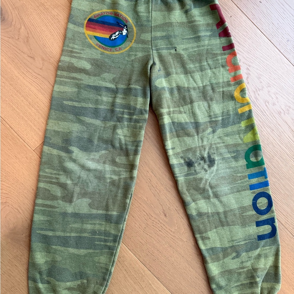 Aviator Nation Green and Red Sweatpants with Vibrant Design